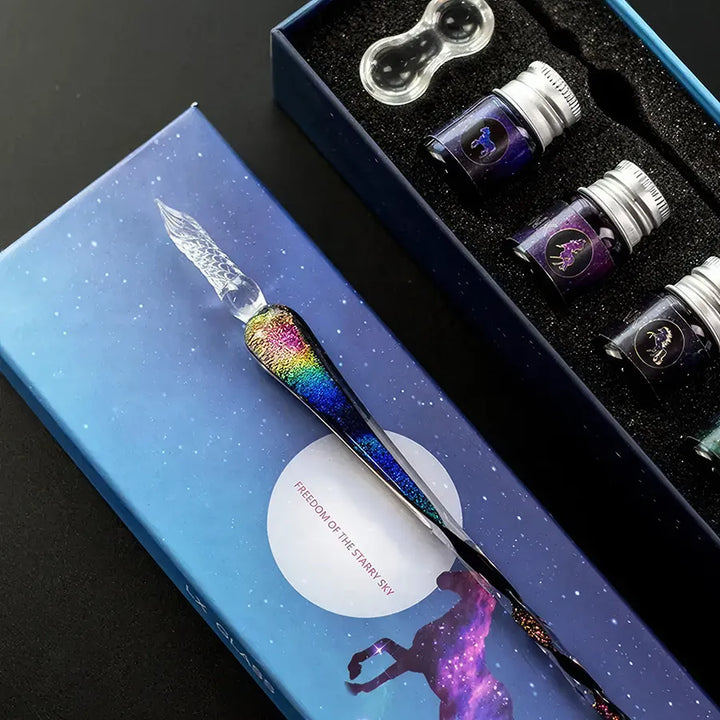 Rainbow Crystal Glass Dip Pen Watercolor Set - Creative Art Stationery Gift