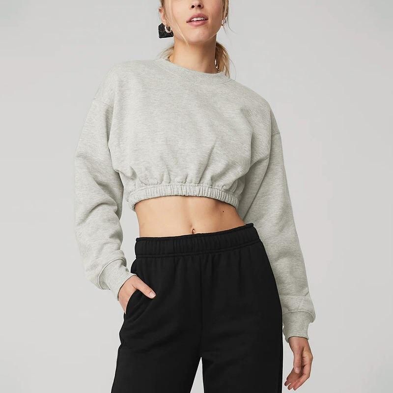 Women's Cropped Cotton Round-Neck Pullover