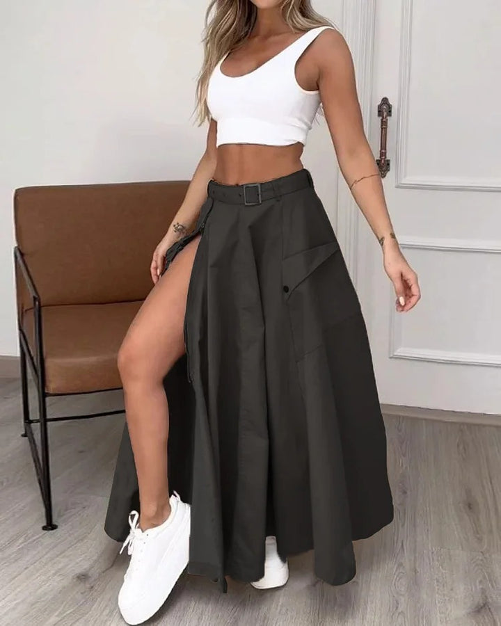 Ladies Suit Summer New Sleeveless Solid Color Slit Two-piece Set