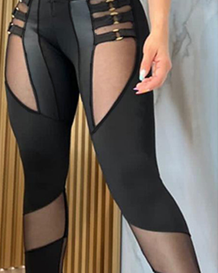 Women's Clothing Black Cut-out Stitching Trousers