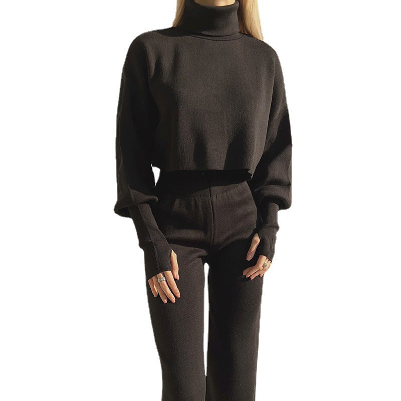 Autumn And Winter New European And American Turtleneck Loose Long Sleeve Top Female Casual Fashion Set