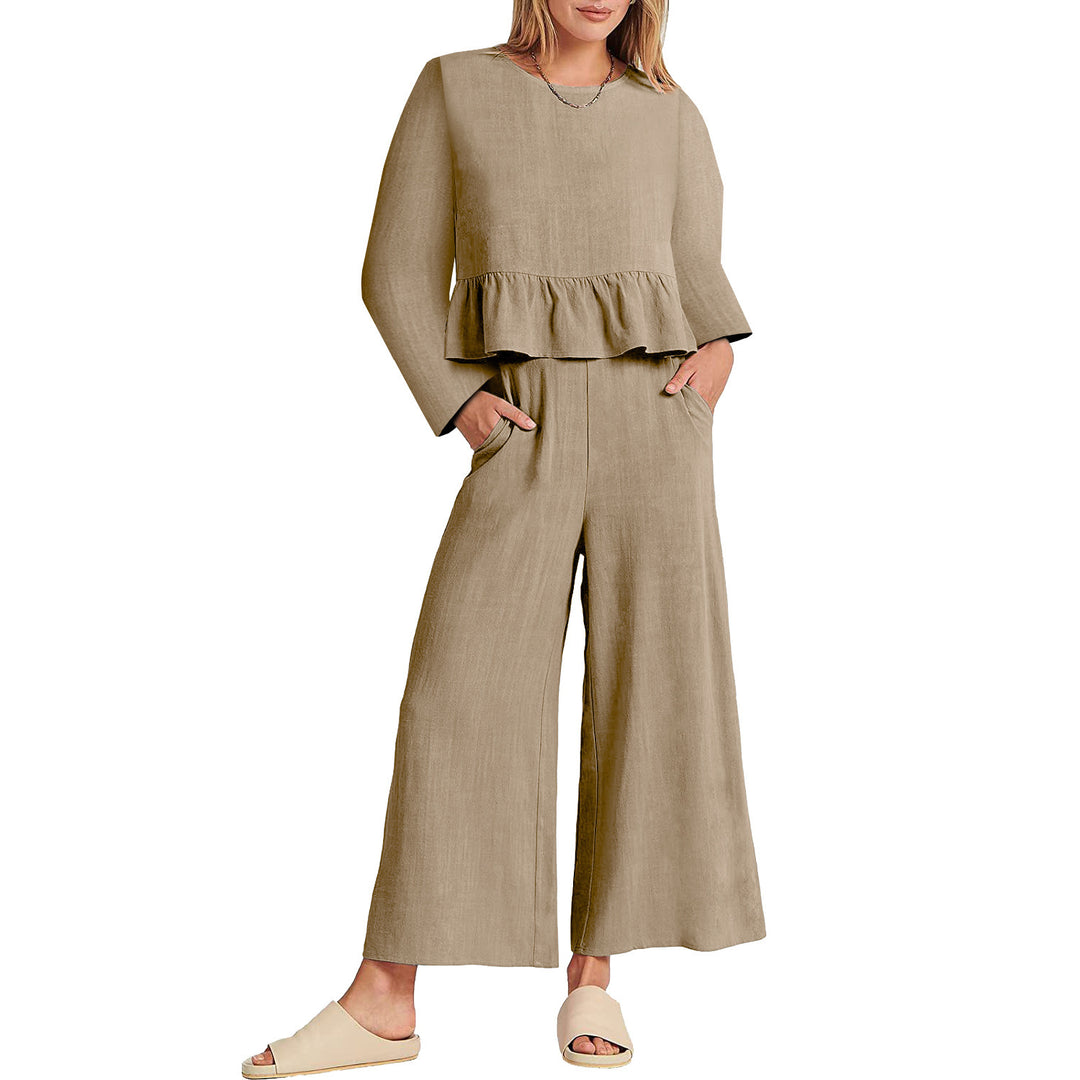 Women's Long Sleeve Pleated Short Sleeves Suit