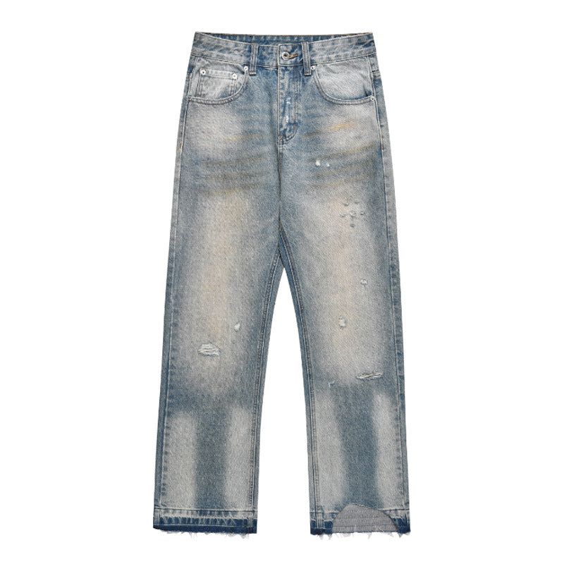 Loose Straight Leisure Washed-out Worn Jeans Men