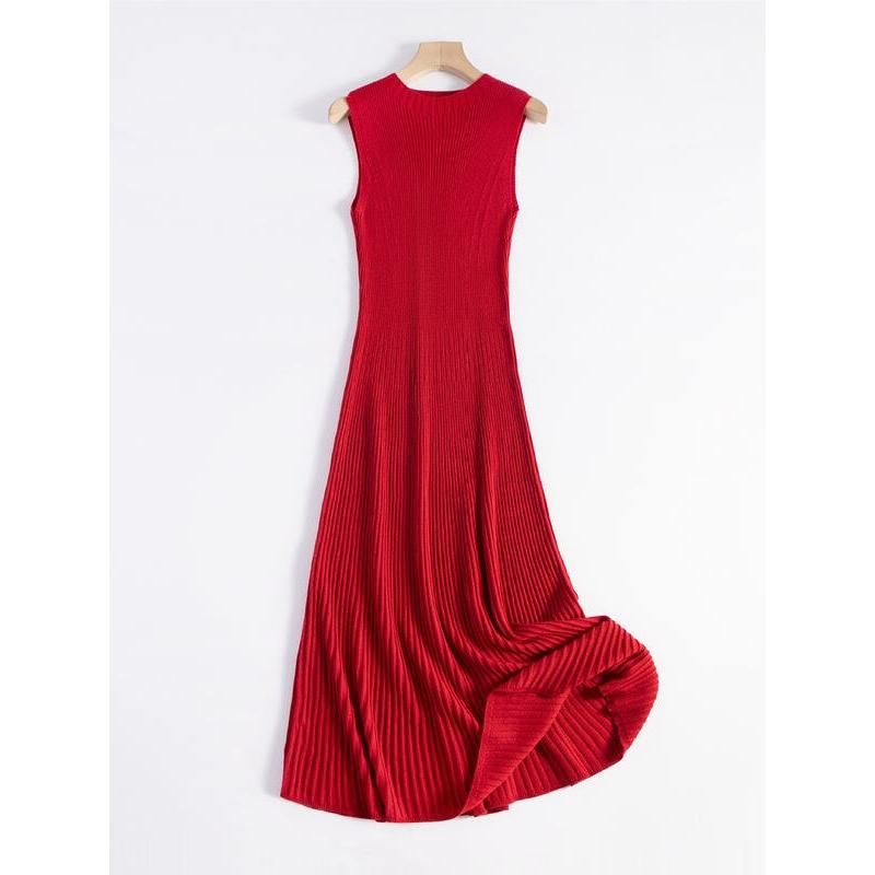 Elegant Sleeveless Wool Blend Mid-Calf Dress