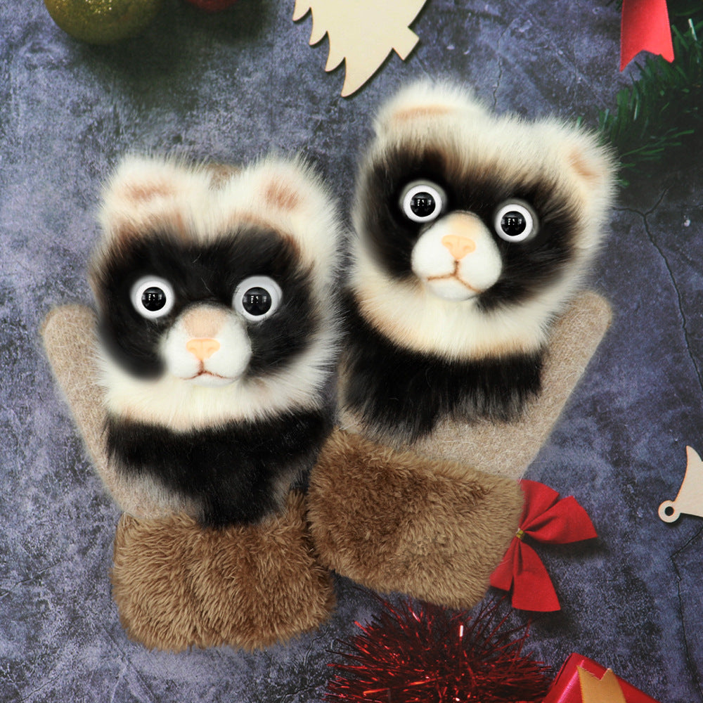 Winter Women's Plush Cartoon Animal Gloves