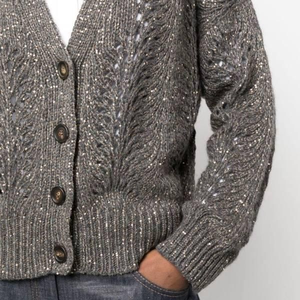 Women's Sequins Hollow Cashmere Blend Cardigan Sweater