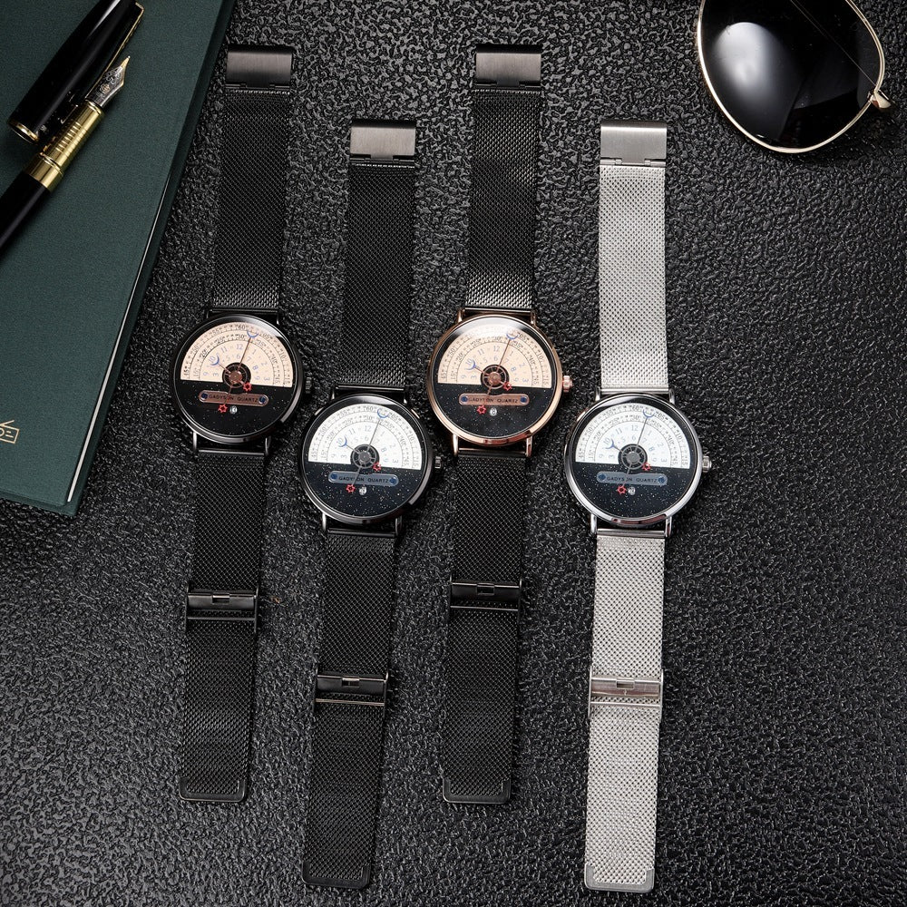 Fashion Quartz Calendar Alloy Mesh Belt Men&