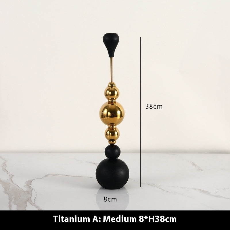 Light Luxury Stainless Steel Candle Table Wooden Ball Metal Candlestick Ornaments