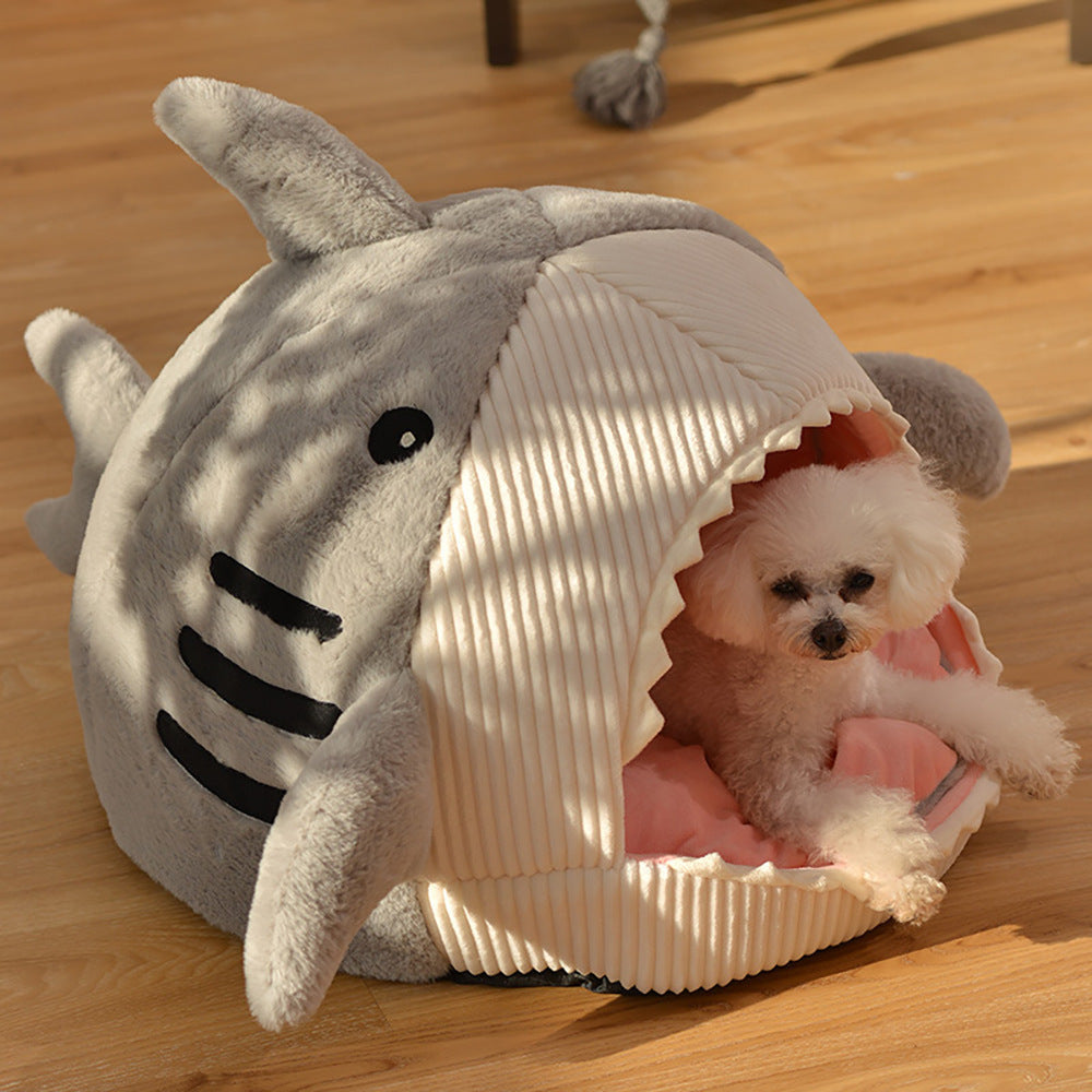 Cozy Cartoon Shark Cat Bed