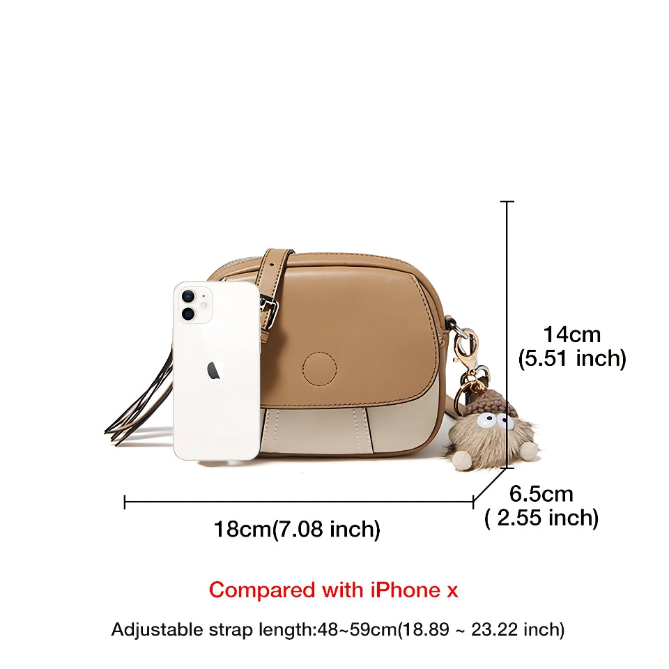 Fashionable Split Leather Crossbody Shoulder Bag with Accessories