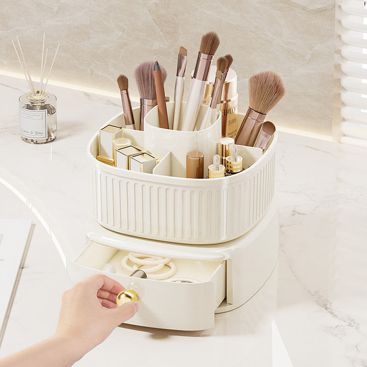 360 Rotating Makeup Brushes Holder with Drawers