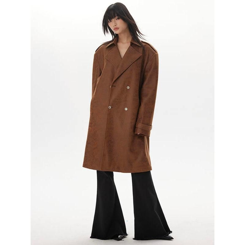 Women's Vintage Thick Leather Trench Coat