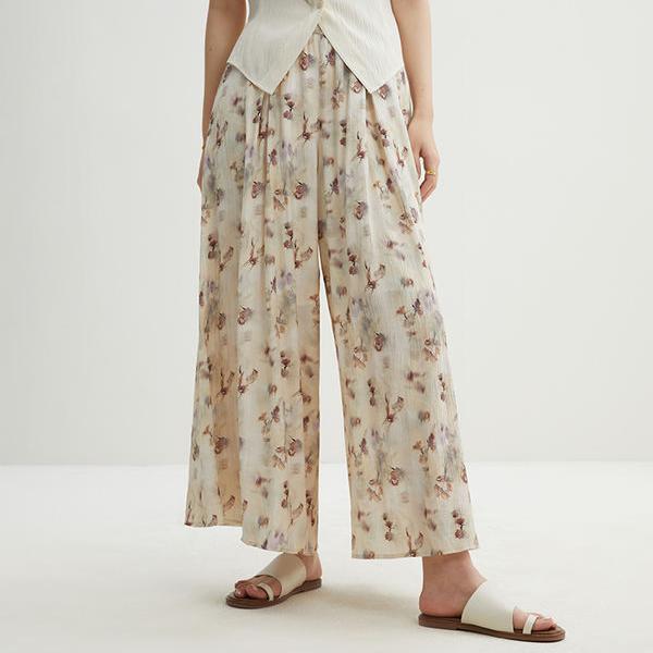Floral Wide-Leg Casual Pants