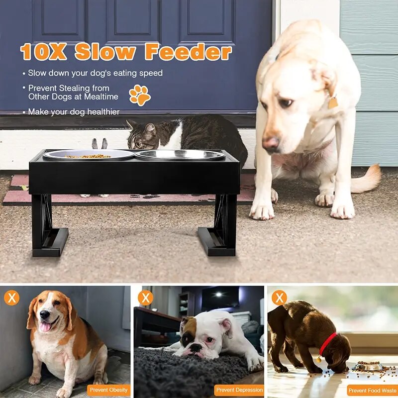 Adjustable Height Dog Bowl Stand with Slow Feeding Option - Suitable for Medium to Large Dogs