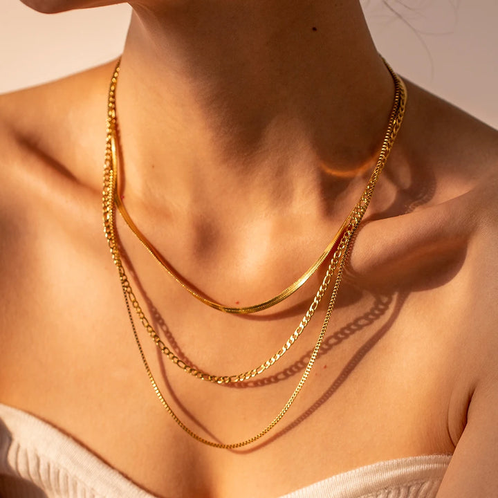 18K Gold Plated Stainless Steel Flat Snake Necklace