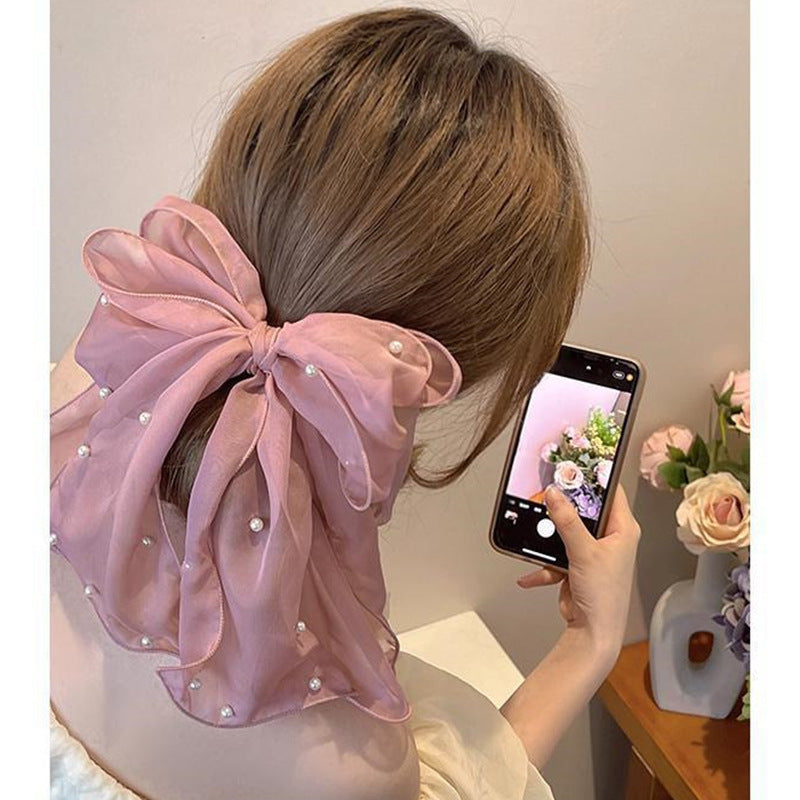 Big Lace White High-grade Hair Accessories Female Back Head Spring Clip Headdress