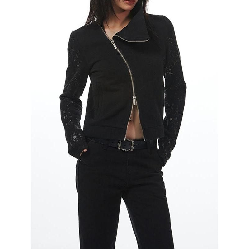 Turtleneck Double Zipper Plush Jacket for Women