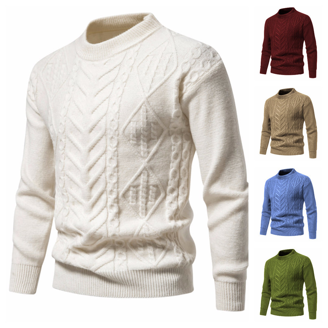 American Retro Solid Color European Jacquard Round Neck Men's Knitwear Sweater