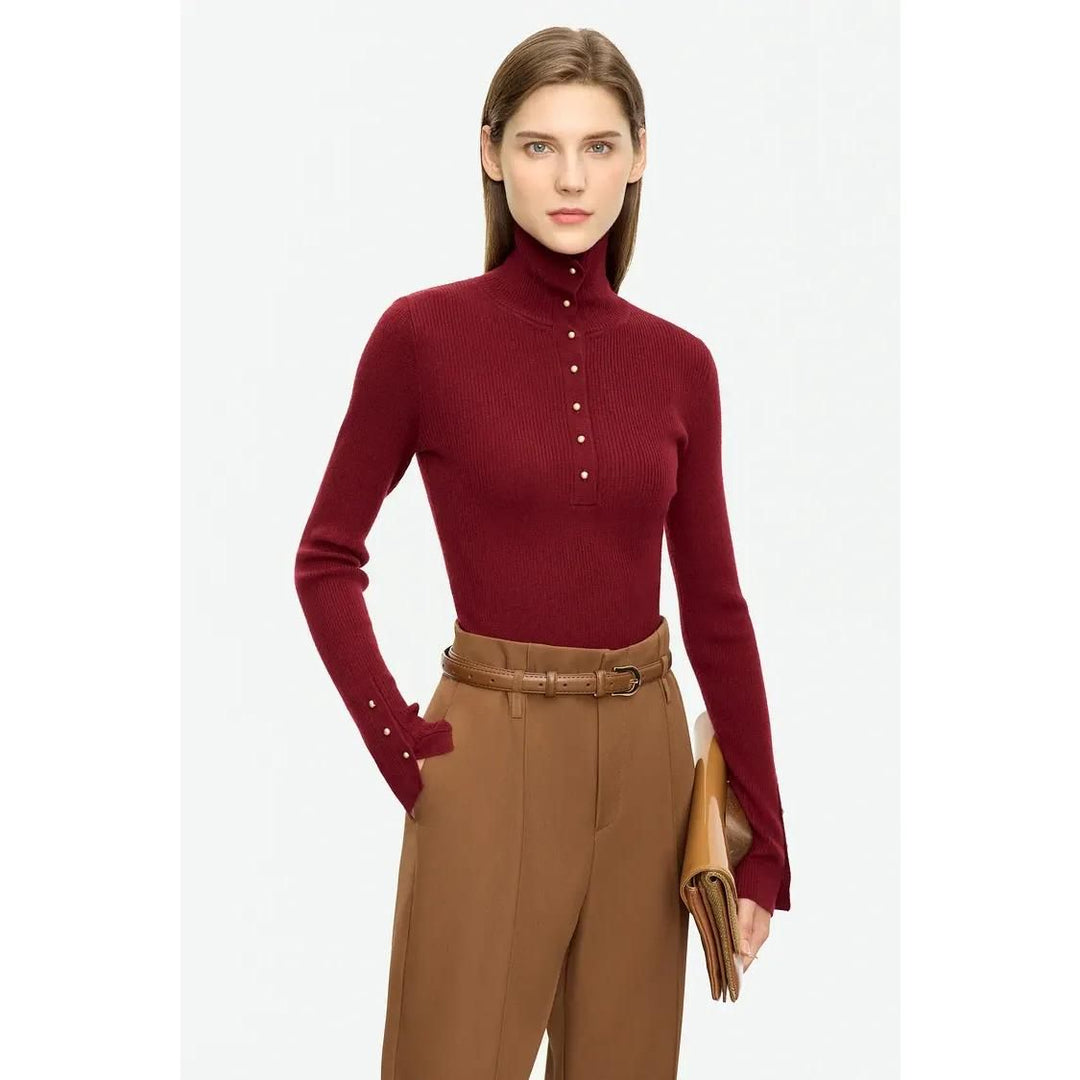 Elegant Slim Fit Turtleneck Sweater with Chic Button Detail