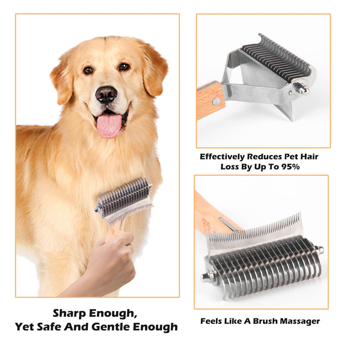 3-in-1 Deshedding Dog Rake Brush