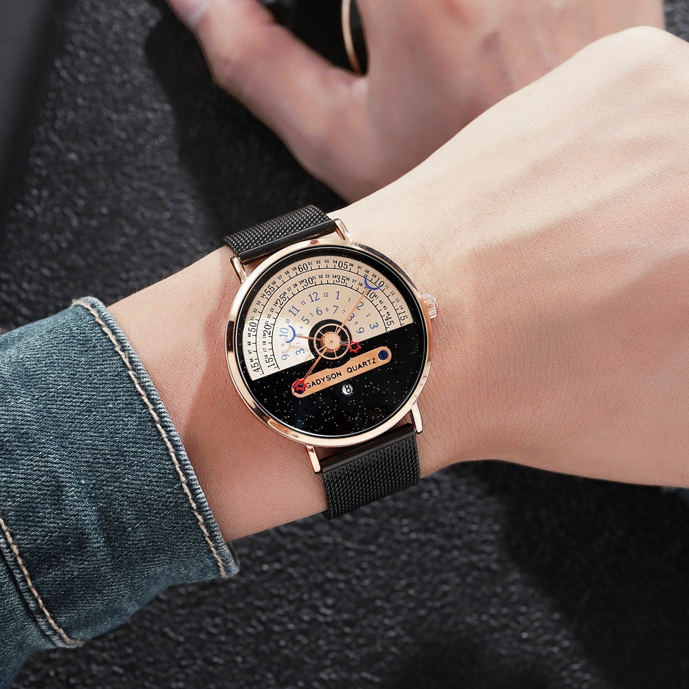 Fashion Quartz Calendar Alloy Mesh Belt Men&