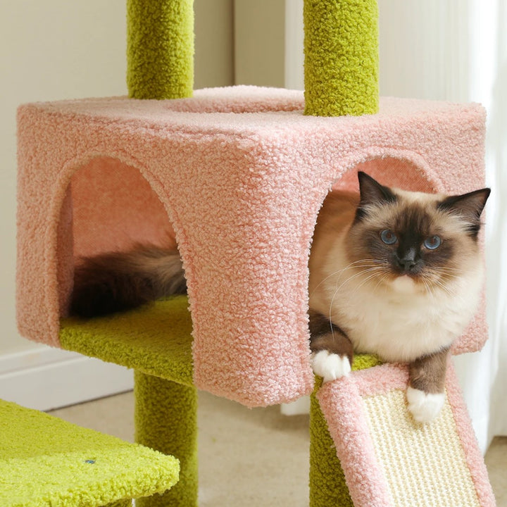 47-Inch Flower Cat Tree Multi-Level Tower with Sisal Scratching Posts and Cozy Perch for Indoor Cats