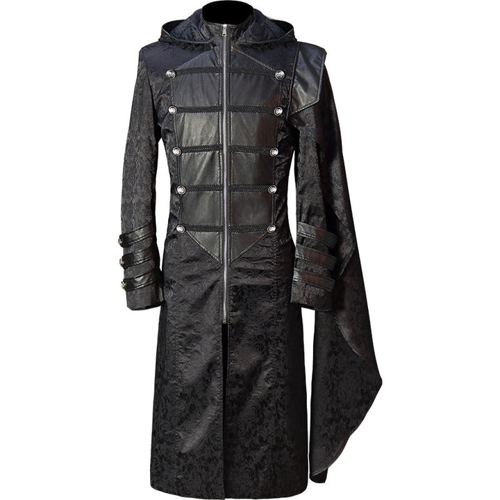 Black Stand Collar Leather Punk Gothic Cape Coat