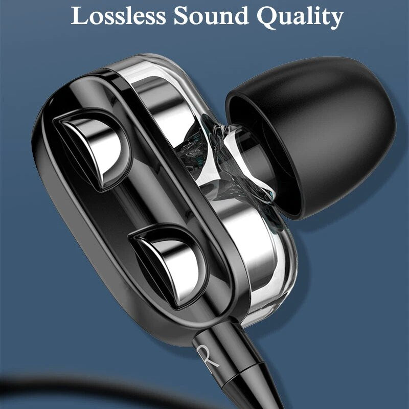 3.5mm HiFi Stereo Wired Earphones with Quad-Core Sound & In-line Mic