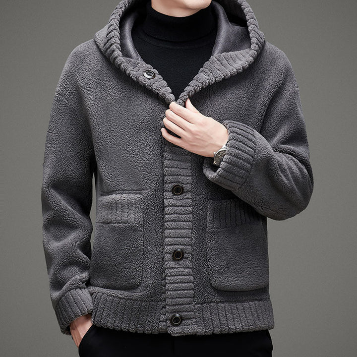 Fur-integrated Double-sided Cashmere Hooded Jacket