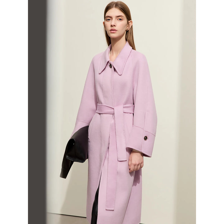 Luxurious Women's Long Woolen Coat with Belt