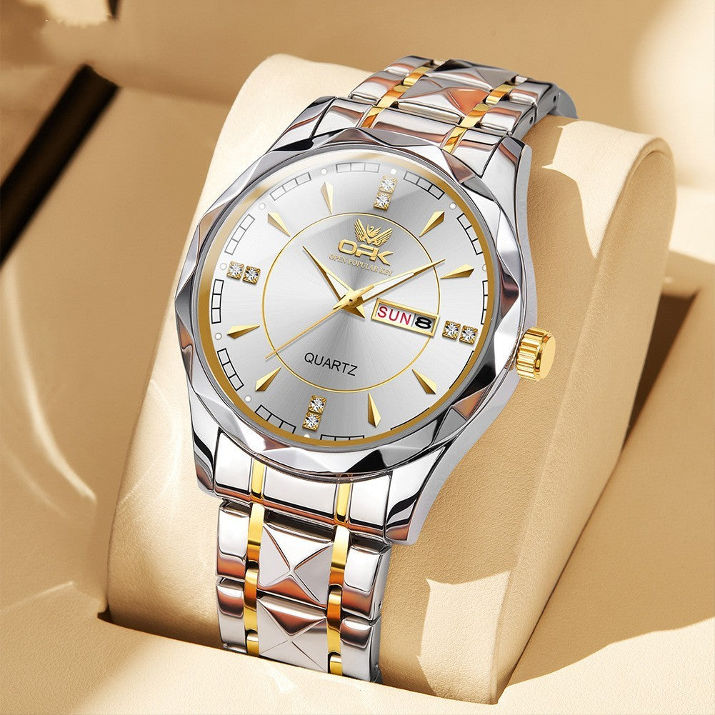 Stainless Steel Business Double Calendar Waterproof Men&