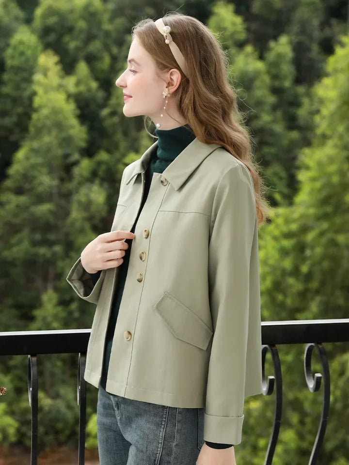 Green Turn-down Collar Office Jacket