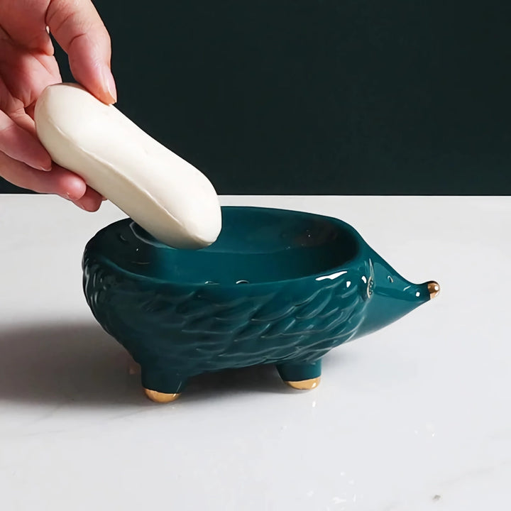 Charming Hedgehog Ceramic Soap Dish - Bathroom Accessory