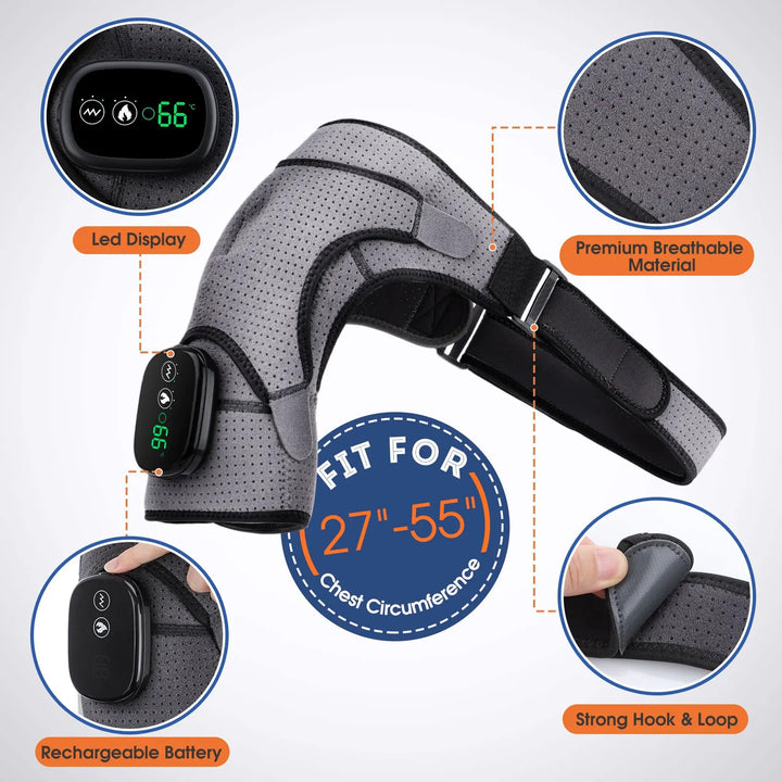 3-Level Heated Vibrating Shoulder Massager for Pain Relief and Rehabilitation