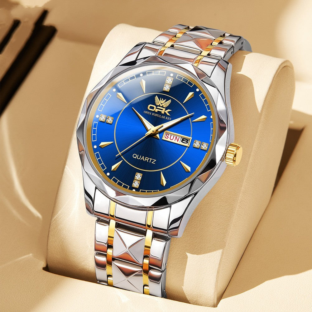 Stainless Steel Business Double Calendar Waterproof Men&