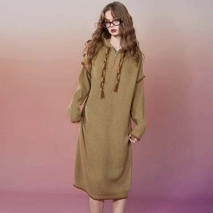 Elegant Autumn Plus Size Hoodie Knitted Dresses for Women