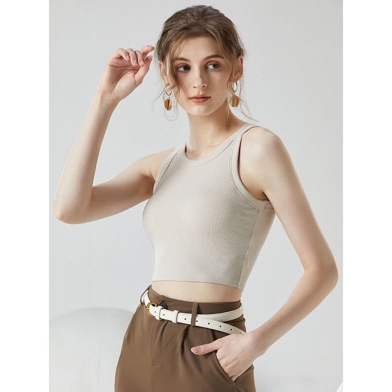 Elegant Ribbed Camisole Crop Top with Built-In Padding