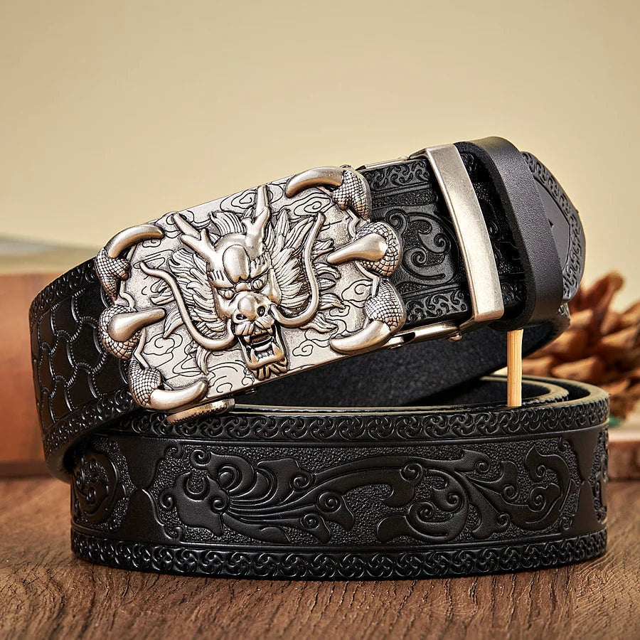 3.5CM Dragon Automatic Buckle Leather Belt for Men