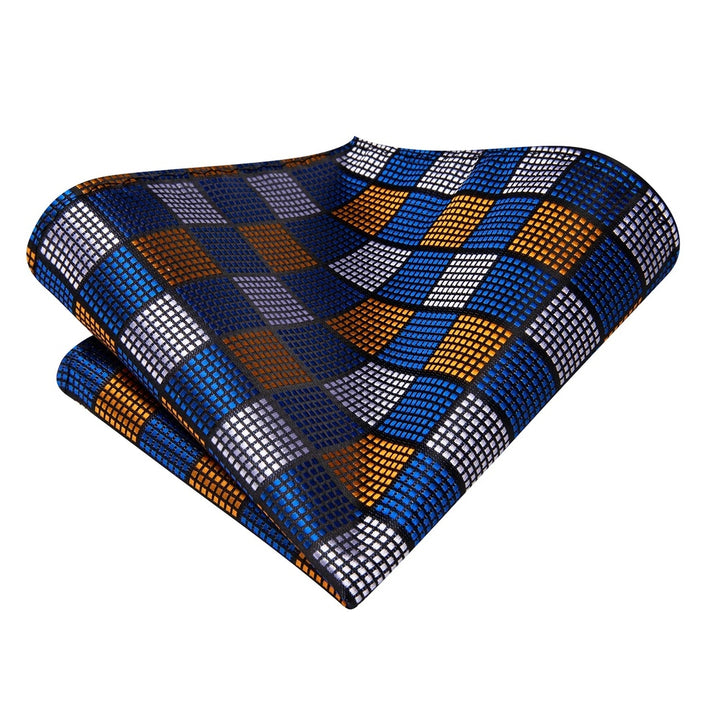 Blue & Gold Plaid Silk Necktie Set for Men