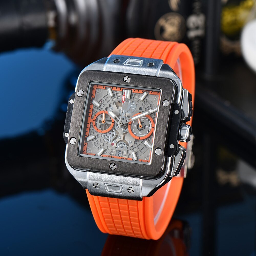 Square Hollow Quartz Watch Multicolor Silicone Men