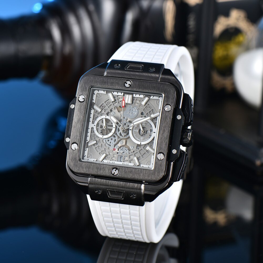 Square Hollow Quartz Watch Multicolor Silicone Men