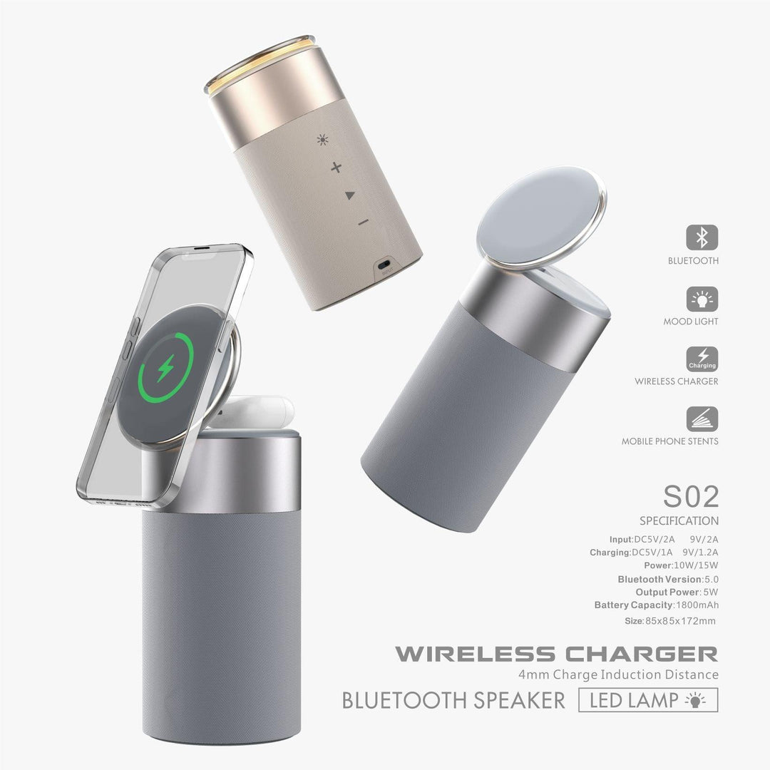 3 In 1 Multi-Function IPhone And AirPods Wireless Charger Portable Bluetooth Speaker With Touch Lamp For Home And Office - Trendha