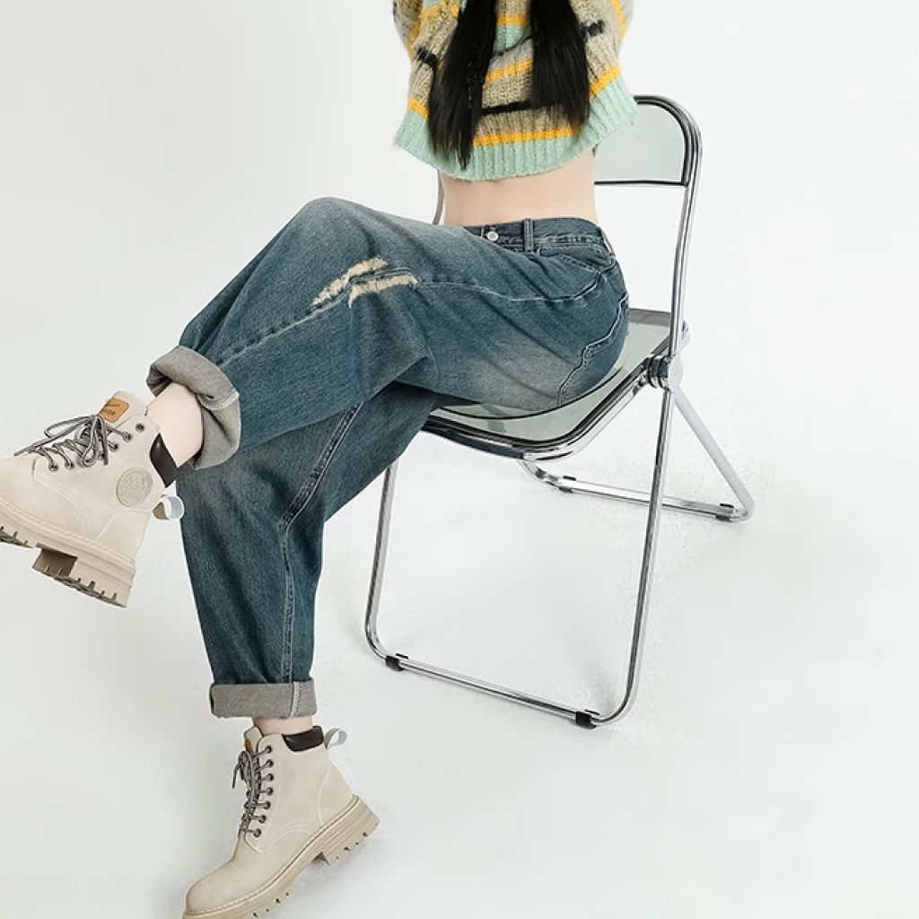 Vintage Loose Slim Ripped Women&