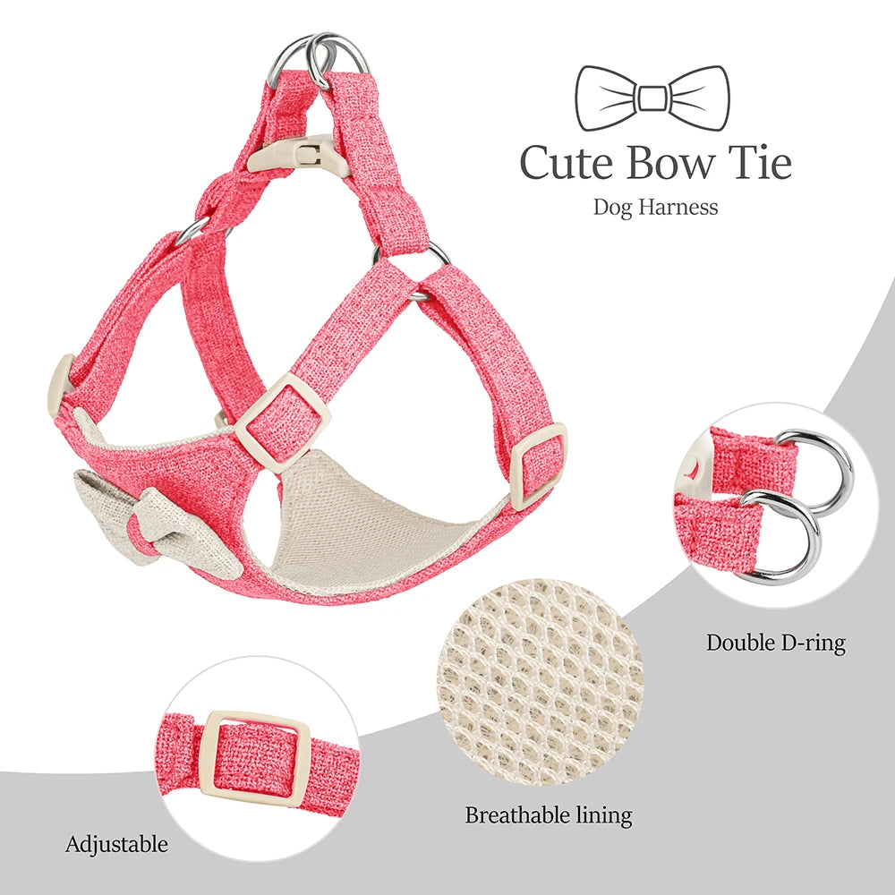 Adorable Quick Release Dog Collar Harness & Leash Set with Bowknot