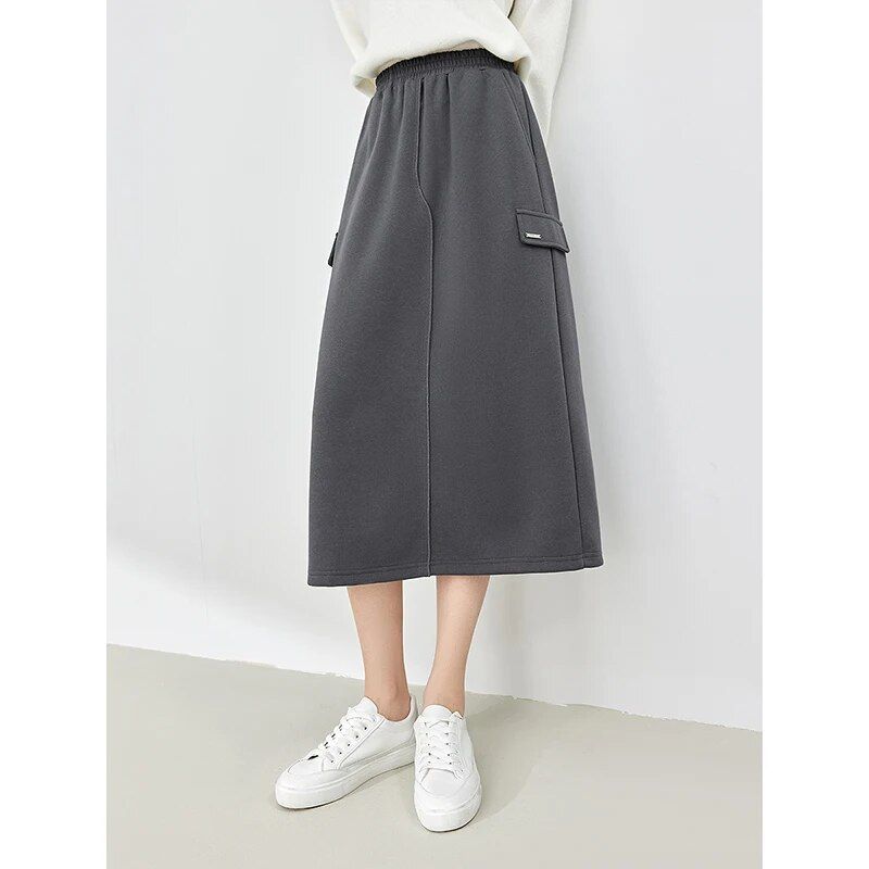 Elegant Dark Gray Mid-length Skirt