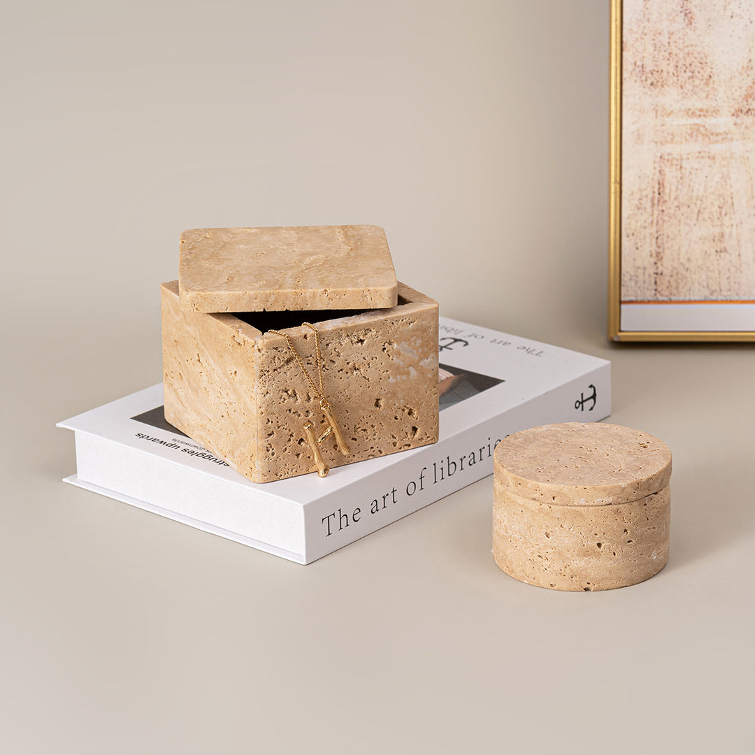 Natural Travertine Storage Box with Lid