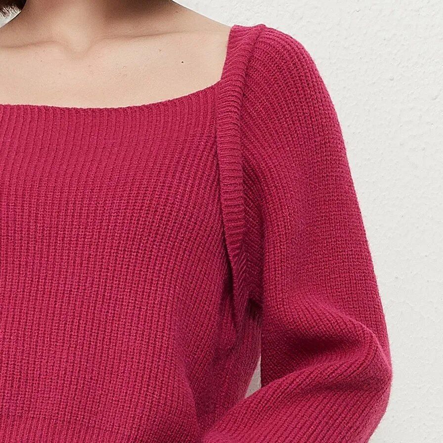 Square Collar Cotton Knit Sweater
