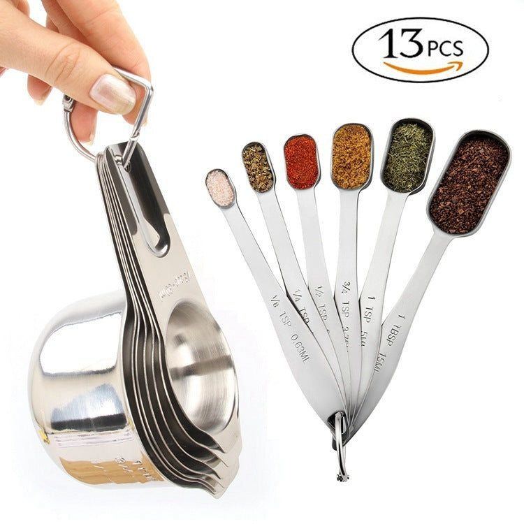 Stainless Steel Measuring Cup Measuring Spoon Ten Three-piece Set Baking Tool