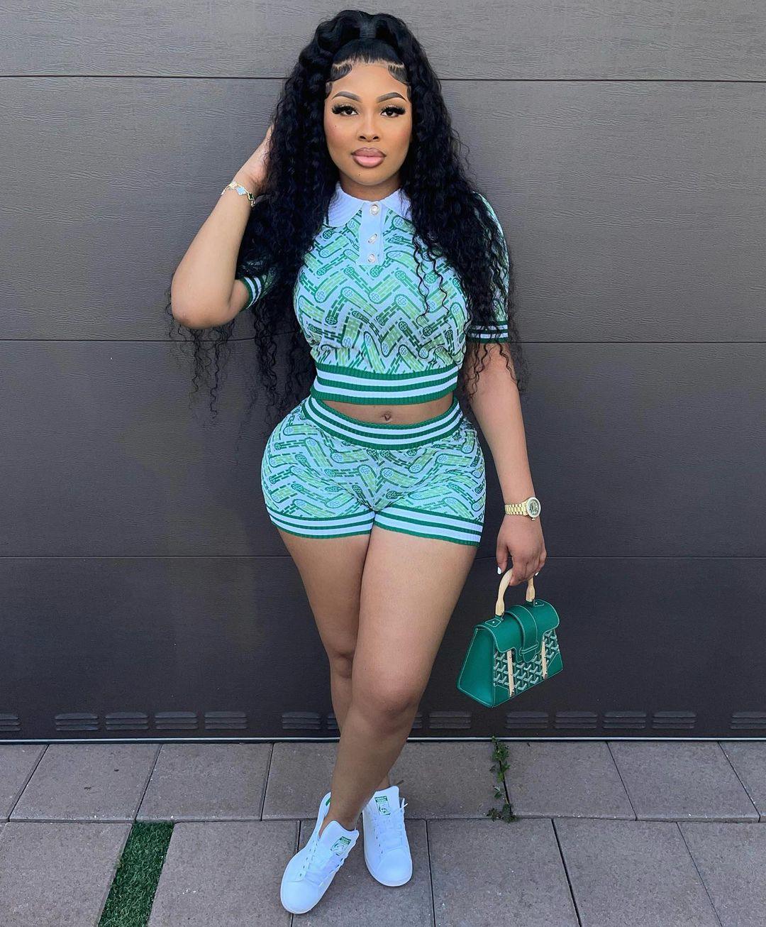Abstract Retro Casual Patchwork Rib Short Sleeve Shorts Set - Trendha
