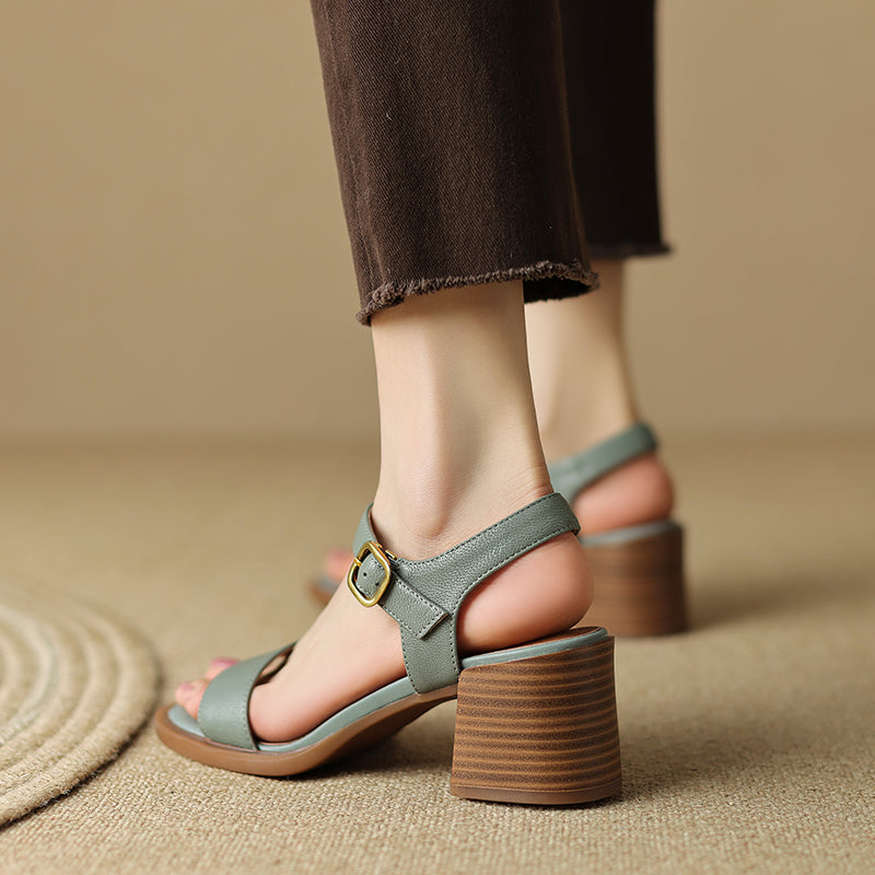 Square Heel Leather Sandals